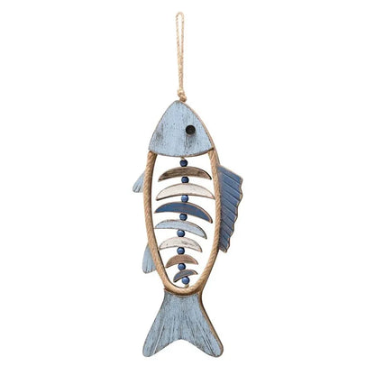 Fish Shaped Wall Hanging Decor Small Nautical Style Home Decoration Art Ornament - Head and tail fish bones