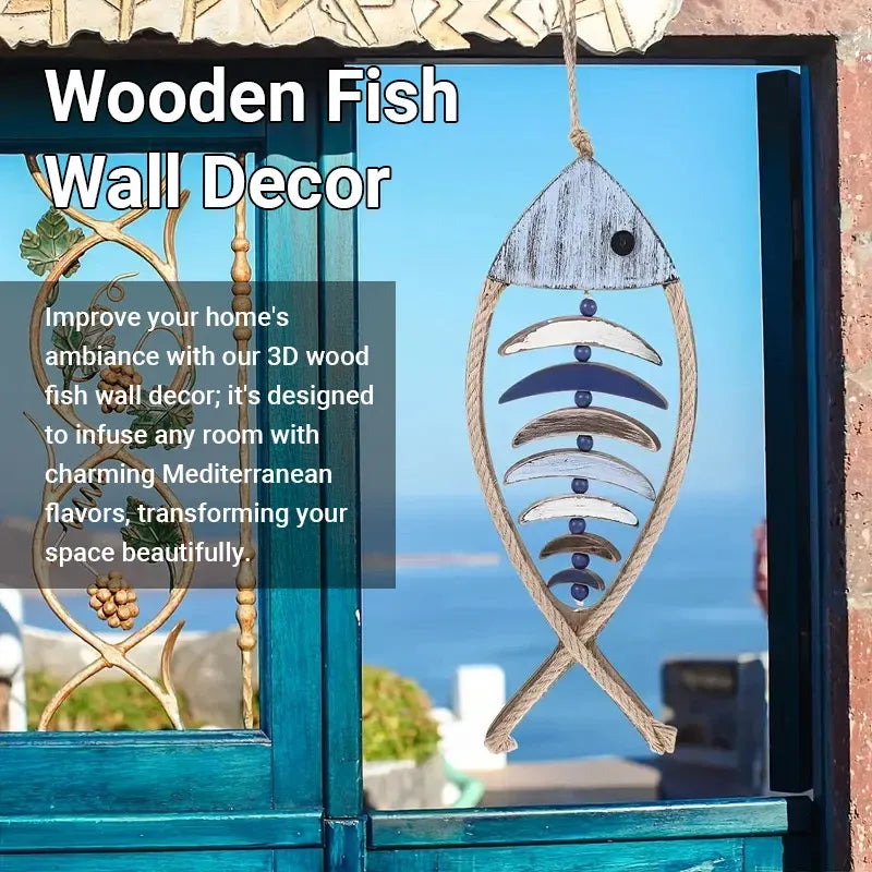 Fish Shaped Wall Hanging Decor Small Nautical Style Home Decoration Art Ornament - Head and tail fish bones