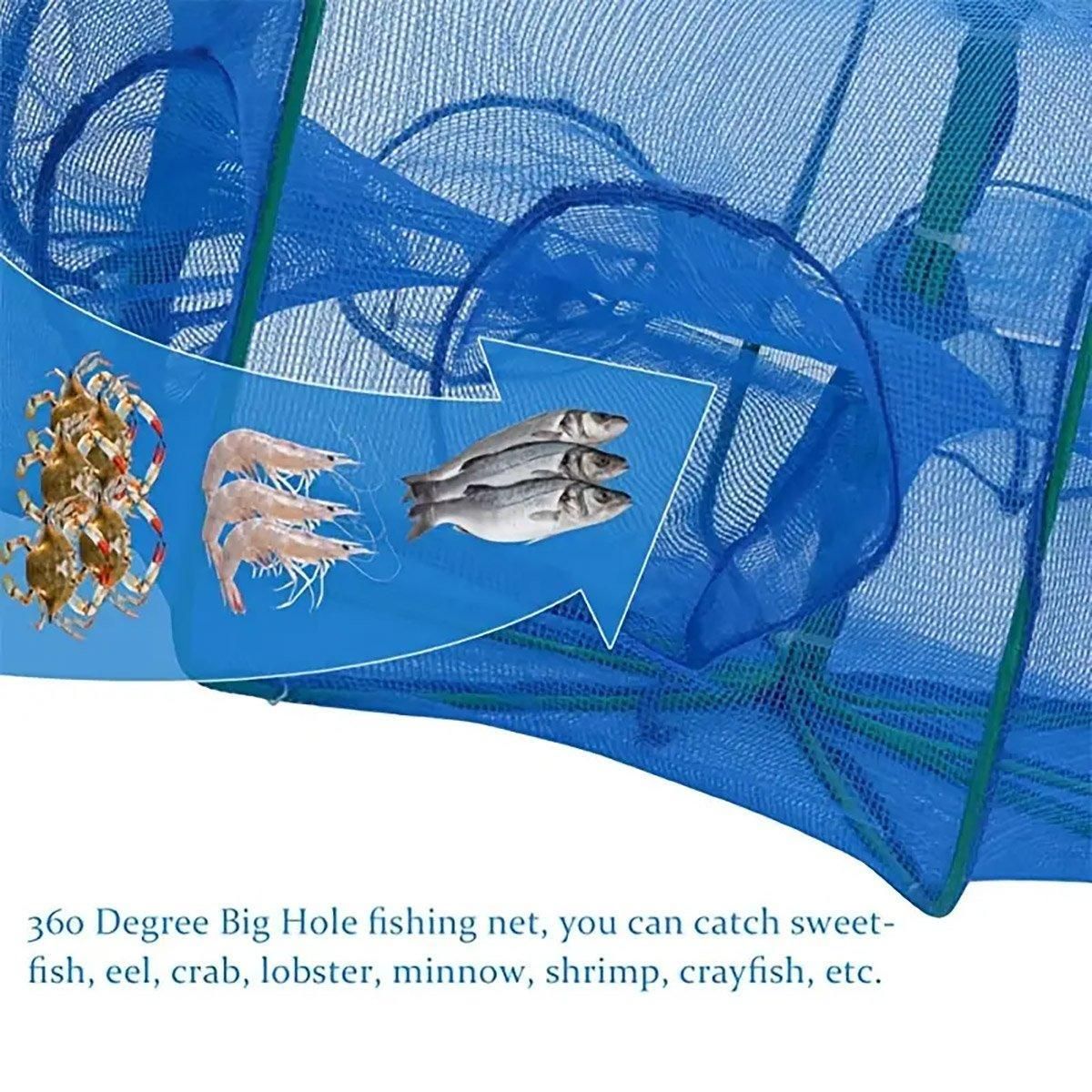 6/8/10 Holes Fishing Net Small Foldable Square Folding Shrimp Eel Lobster Trap - 6Holes