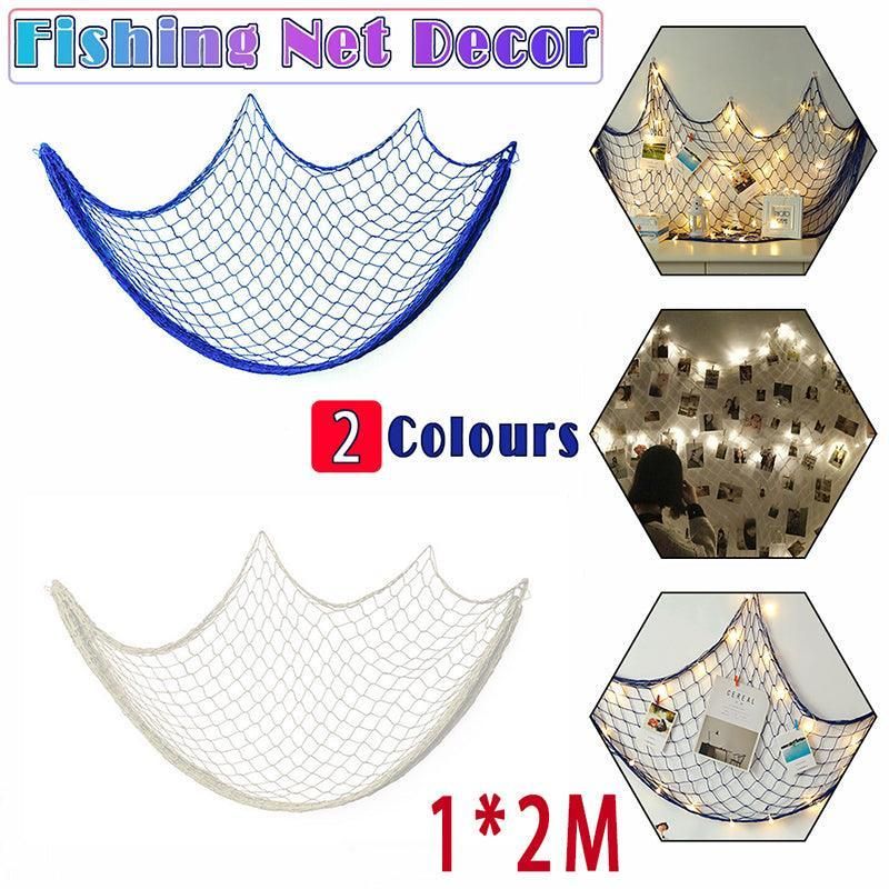 Fishing Net Decor DIY Beige/Blue Nautical Decorative Beach Mediterranean Party - Blue