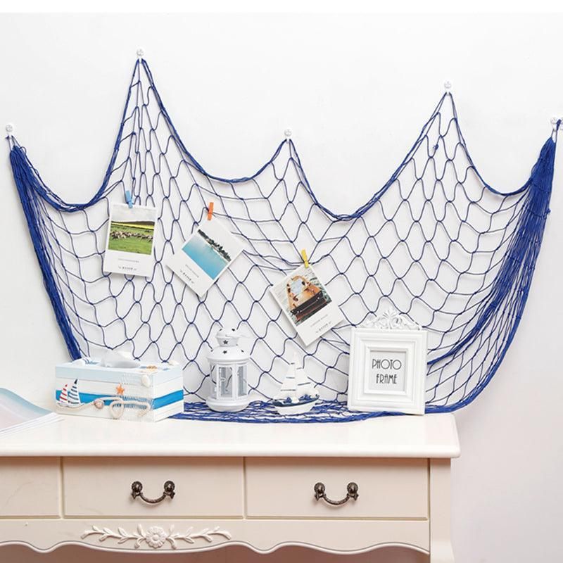 Fishing Net Decor DIY Beige/Blue Nautical Decorative Beach Mediterranean Party - Blue