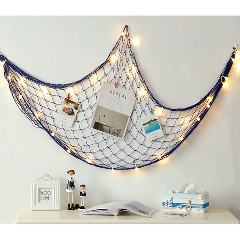 Fishing Net Decor DIY Beige/Blue Nautical Decorative Beach Mediterranean Party - Blue
