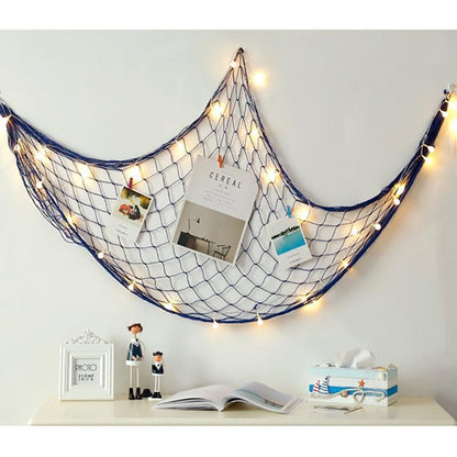 Fishing Net Decor DIY Beige/Blue Nautical Decorative Beach Mediterranean Party - Blue