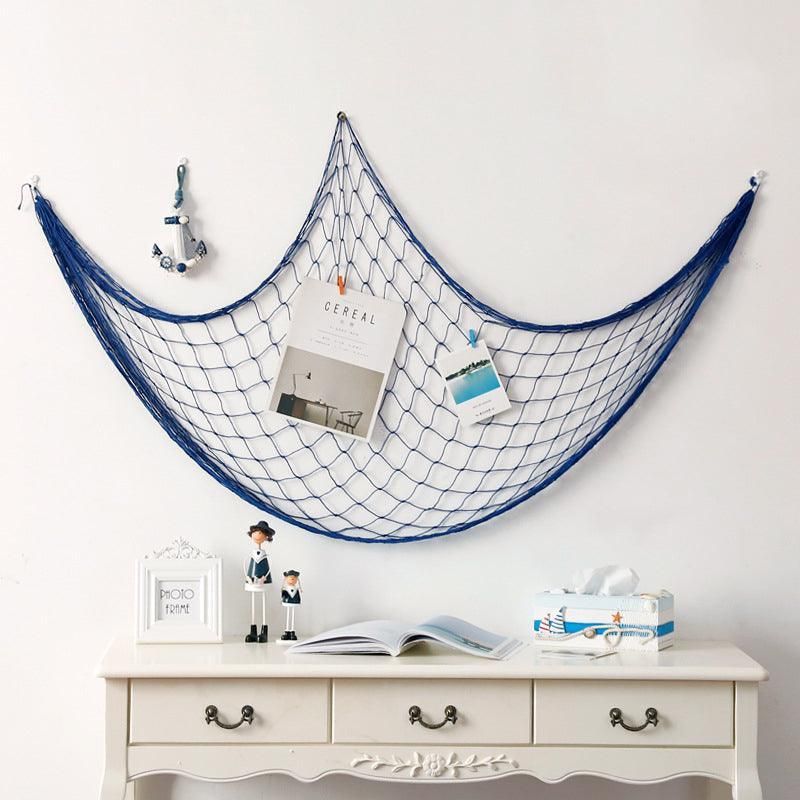 Fishing Net Decor DIY Beige/Blue Nautical Decorative Beach Mediterranean Party - Blue