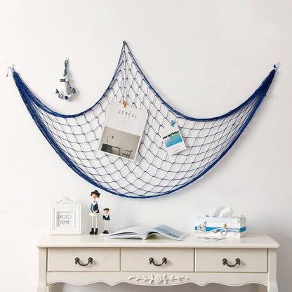 Fishing Net Decor DIY Beige/Blue Nautical Decorative Beach Mediterranean Party - Blue