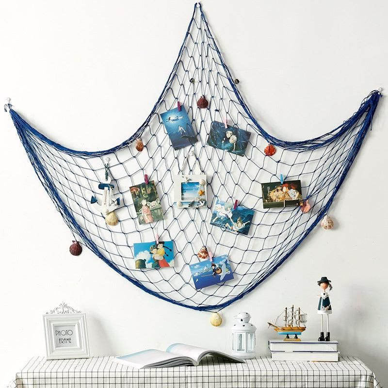 Fishing Net Decor DIY Beige/Blue Nautical Decorative Beach Mediterranean Party - Blue