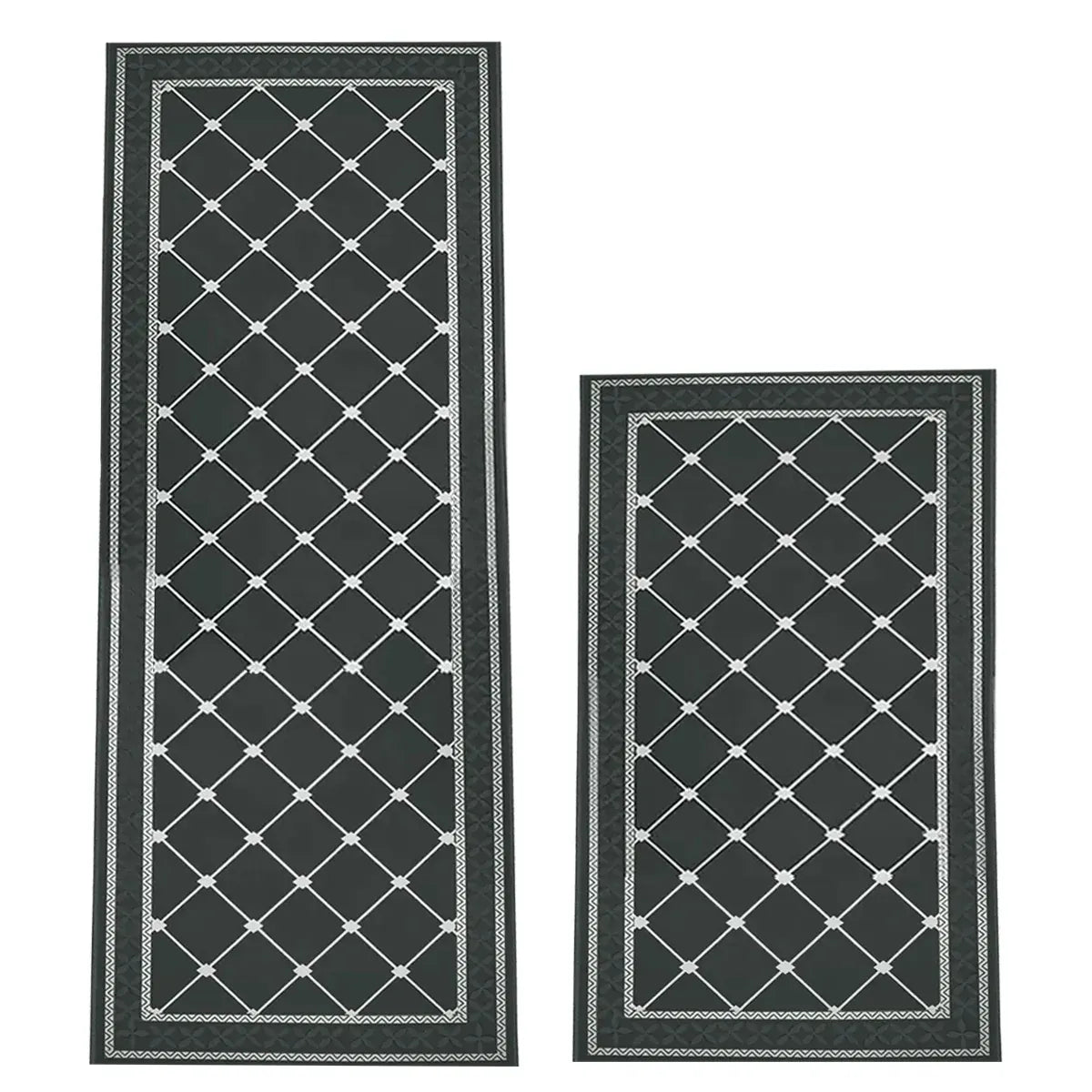 Household Floor Mats 2 Piece Set Non Slip Water Absorbent Dust-Proof Floor Mat - Checkered stripes