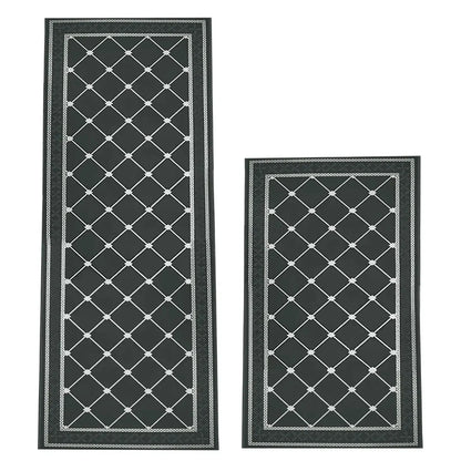 Household Floor Mats 2 Piece Set Non Slip Water Absorbent Dust-Proof Floor Mat - Checkered stripes