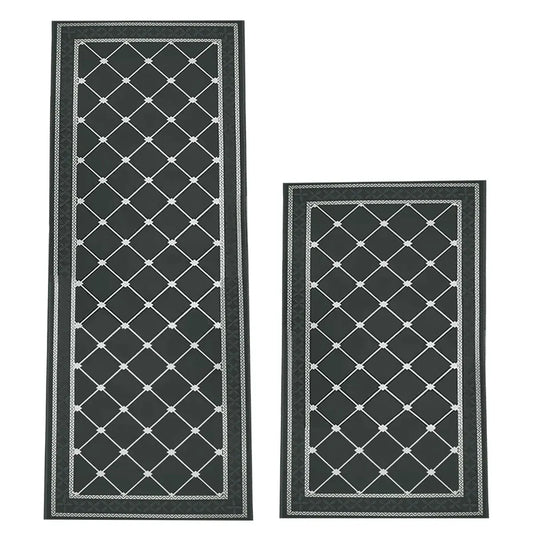 Household Floor Mats 2 Piece Set Non Slip Water Absorbent Dust-Proof Floor Mat - Checkered stripes