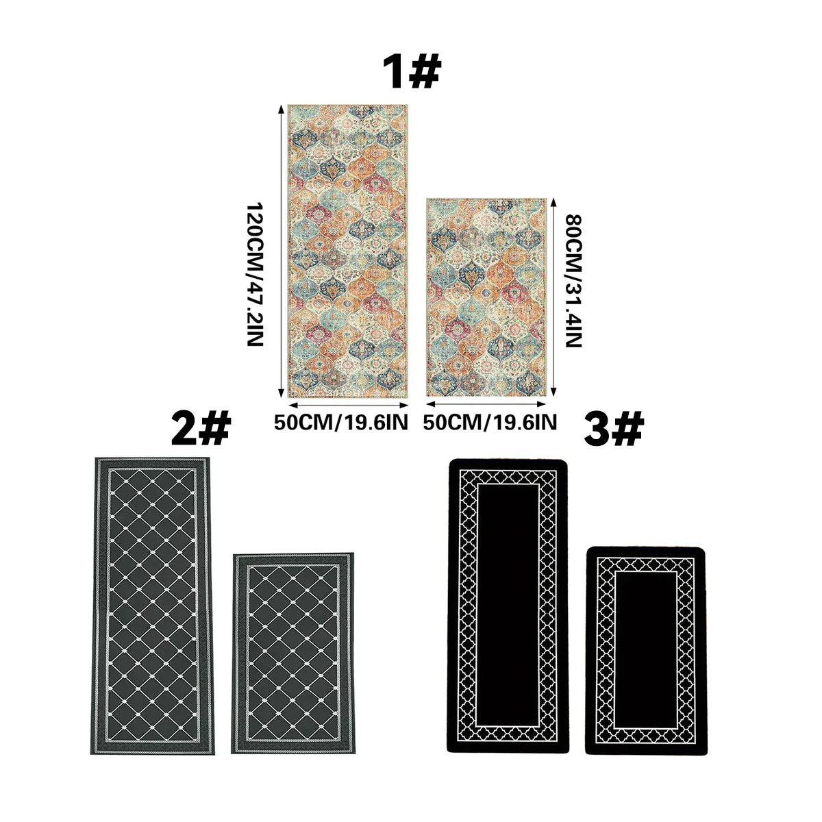 Household Floor Mats 2 Piece Set Non Slip Water Absorbent Dust-Proof Floor Mat - Checkered stripes