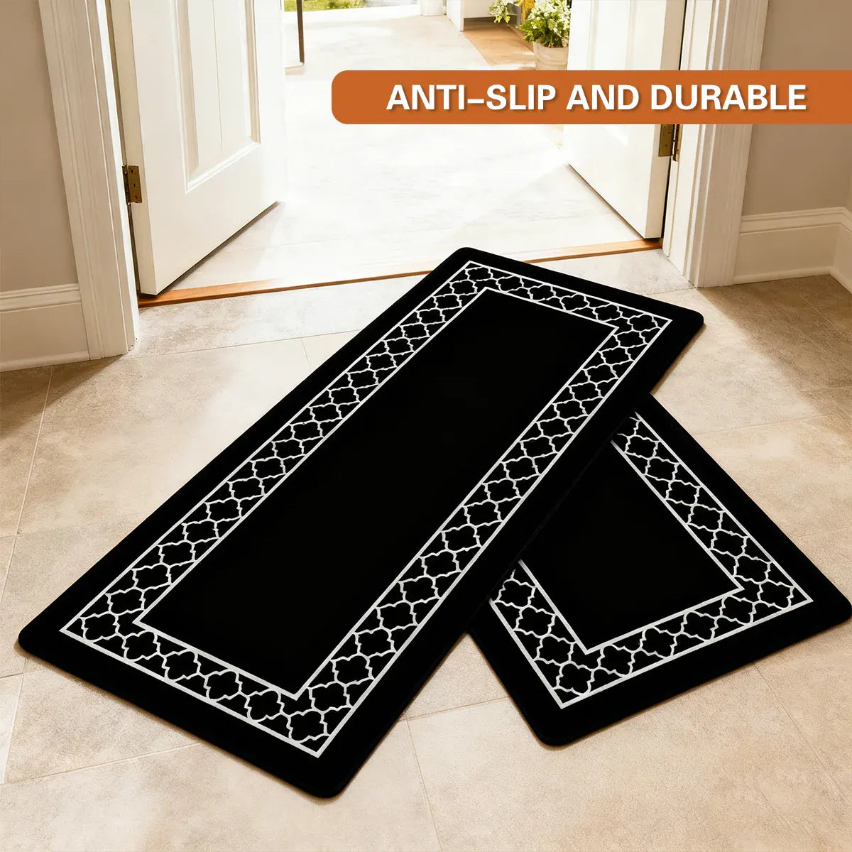 Household Floor Mats 2 Piece Set Non Slip Water Absorbent Dust-Proof Floor Mat - Checkered stripes