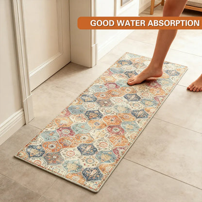 Household Floor Mats 2 Piece Set Non Slip Water Absorbent Dust-Proof Floor Mat - Checkered stripes
