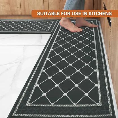 Household Floor Mats 2 Piece Set Non Slip Water Absorbent Dust-Proof Floor Mat - Checkered stripes