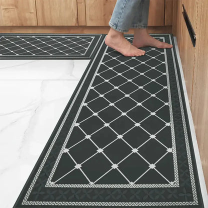 Household Floor Mats 2 Piece Set Non Slip Water Absorbent Dust-Proof Floor Mat - Checkered stripes