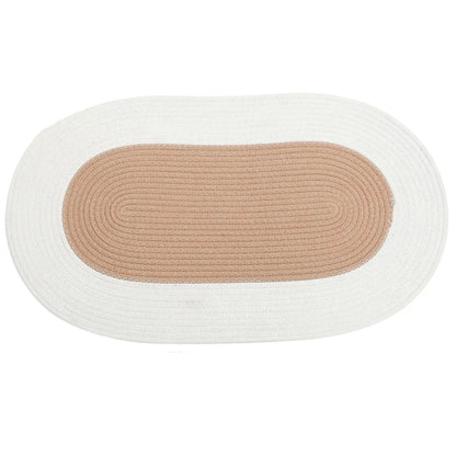 Cotton Floor Mat Oval Non Slip Carpet Household Soft Washable Rug for Bedroom - Khaki