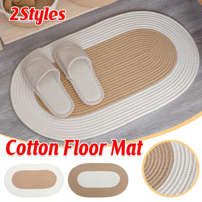 Cotton Floor Mat Oval Non Slip Carpet Household Soft Washable Rug for Bedroom - Khaki