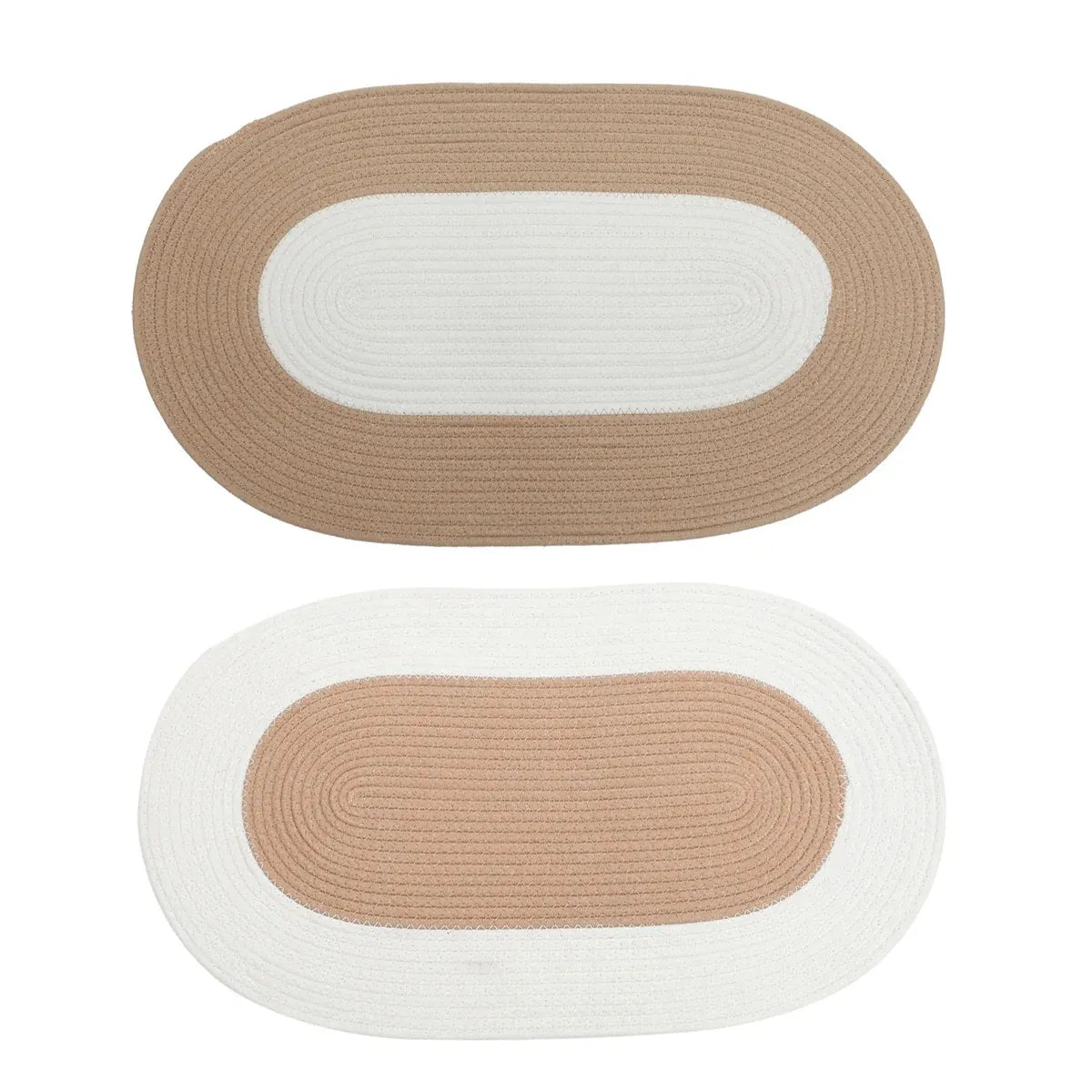 Cotton Floor Mat Oval Non Slip Carpet Household Soft Washable Rug for Bedroom - Khaki