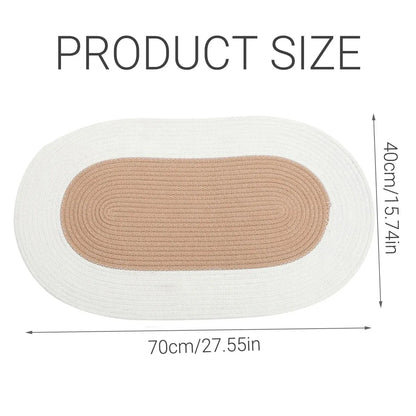 Cotton Floor Mat Oval Non Slip Carpet Household Soft Washable Rug for Bedroom - Khaki
