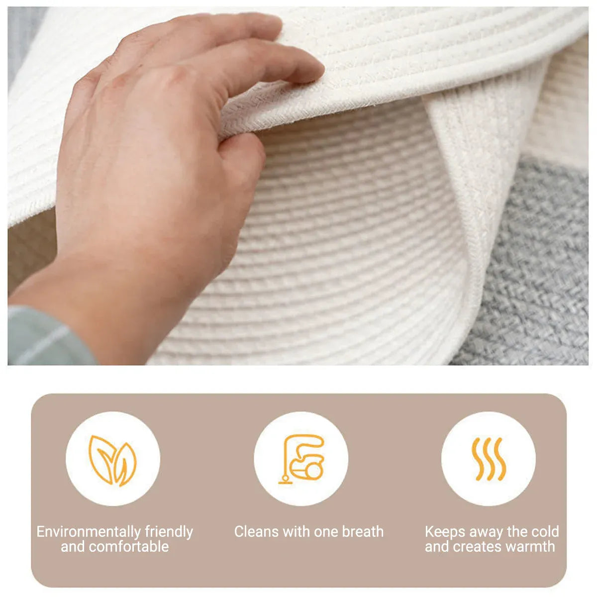 Cotton Floor Mat Oval Non Slip Carpet Household Soft Washable Rug for Bedroom - Khaki