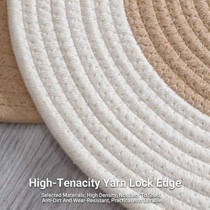 Cotton Floor Mat Oval Non Slip Carpet Household Soft Washable Rug for Bedroom - Khaki