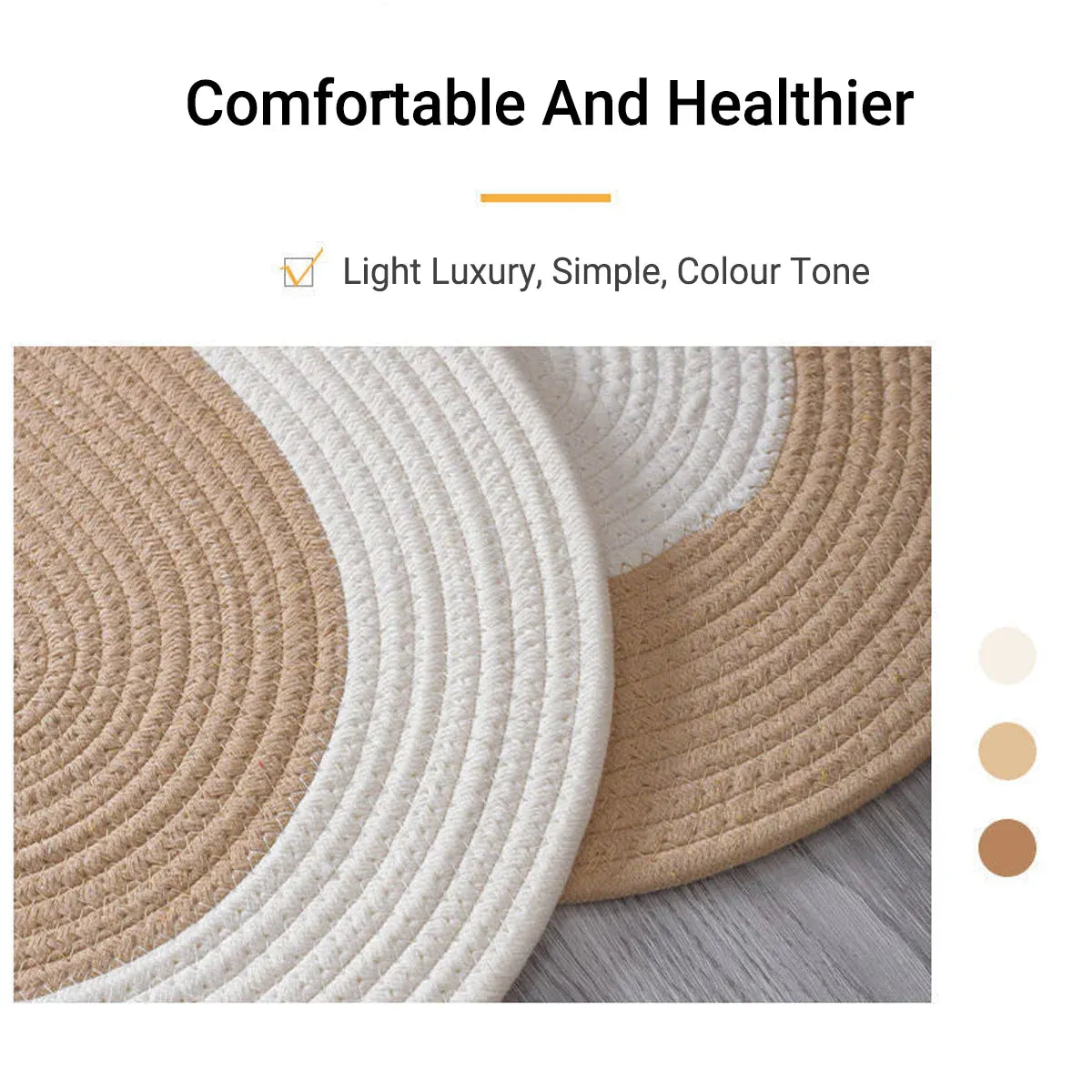 Cotton Floor Mat Oval Non Slip Carpet Household Soft Washable Rug for Bedroom - Khaki