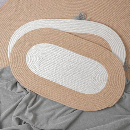 Cotton Floor Mat Oval Non Slip Carpet Household Soft Washable Rug for Bedroom - Khaki