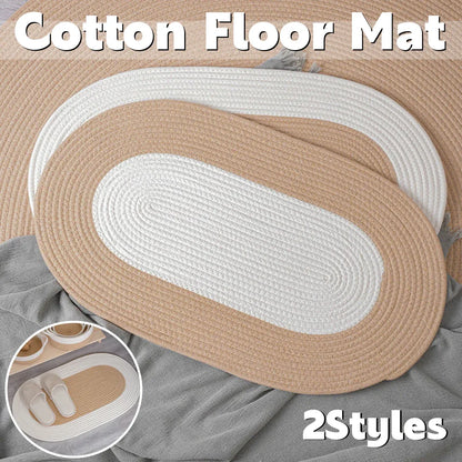 Cotton Floor Mat Oval Non Slip Carpet Household Soft Washable Rug for Bedroom - Khaki
