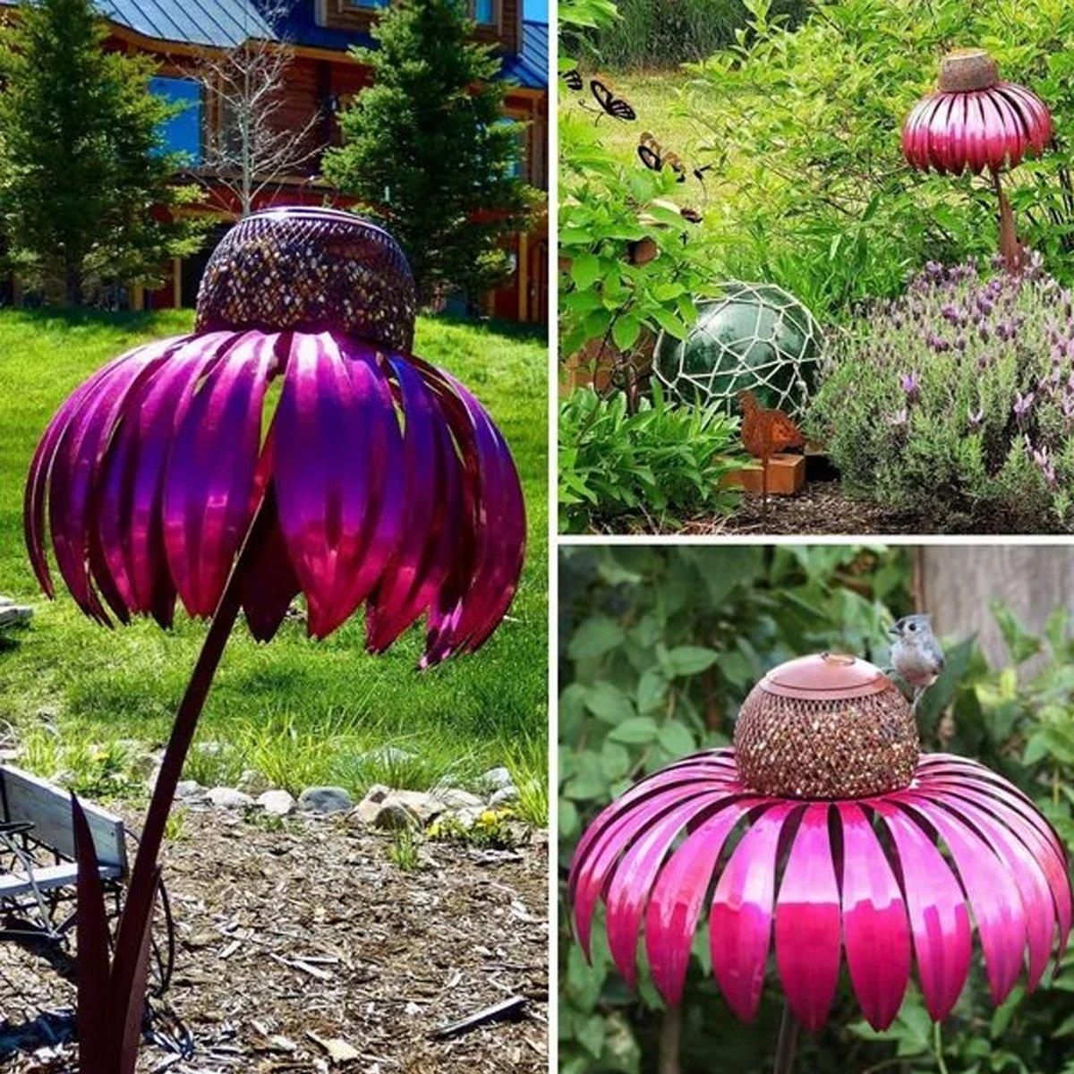 Decorative Metal Flower Garden Bird Feeder Outdoor Hanging Birdseed Feeder