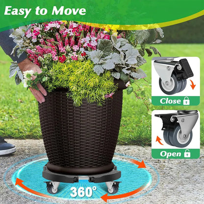 Plastic Round Retractable Plant Pot Tray Stand With Wheels Movable Durable