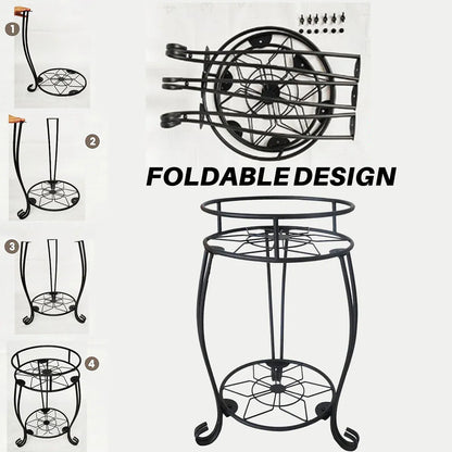 Foldable Plant Stand 2 Tier Metal Flower Shelf for Indoor Outdoor
