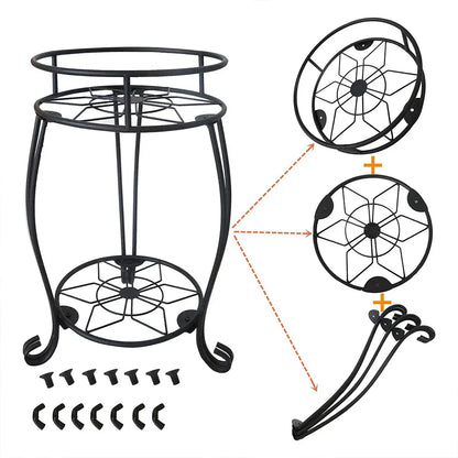 Foldable Plant Stand 2 Tier Metal Flower Shelf for Indoor Outdoor