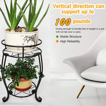 Foldable Plant Stand 2 Tier Metal Flower Shelf for Indoor Outdoor