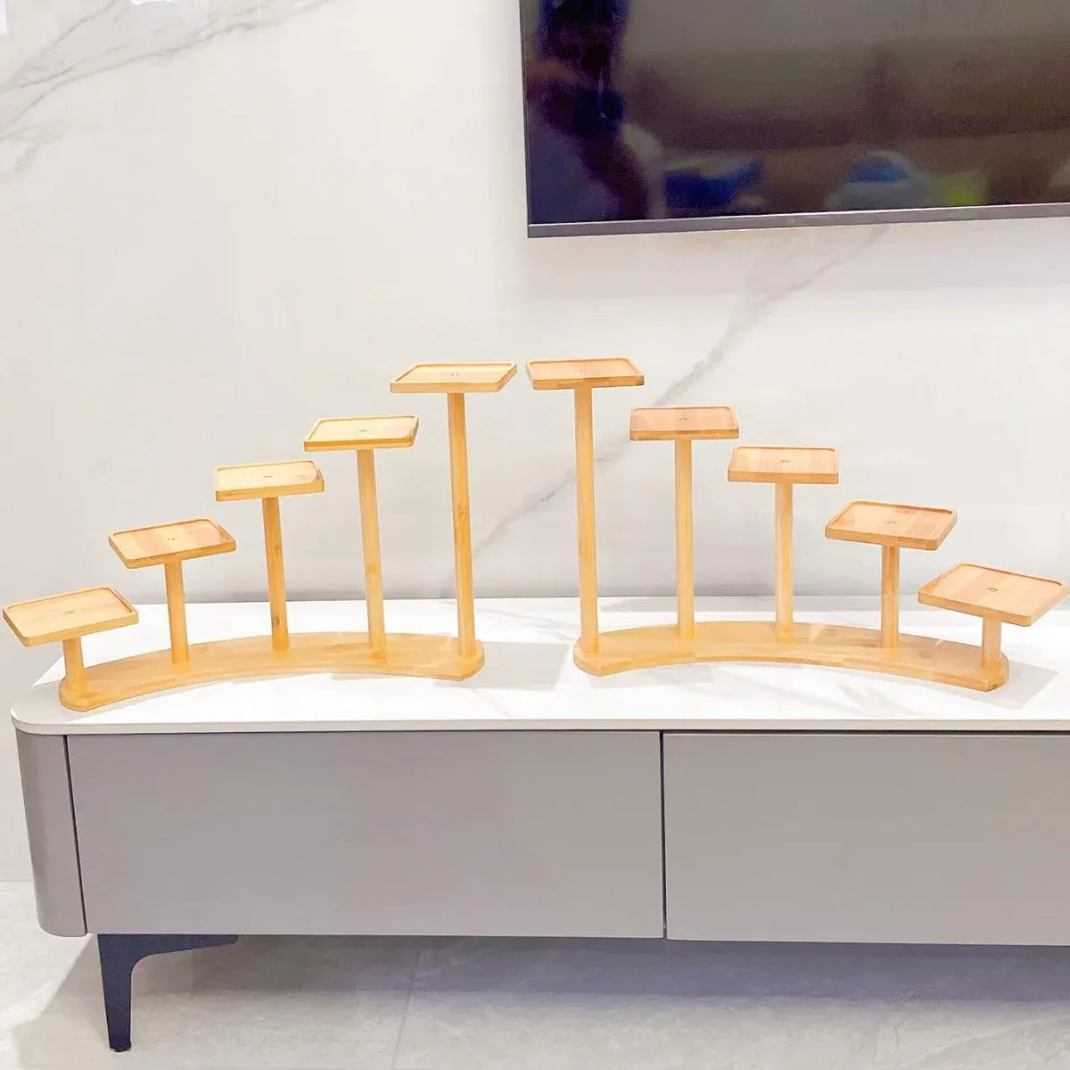 Bamboo Indoor Desktop Flower Stand for Living Room Office MultiTier Plant Holder - Square