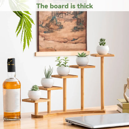 Bamboo Indoor Desktop Flower Stand for Living Room Office MultiTier Plant Holder - Square