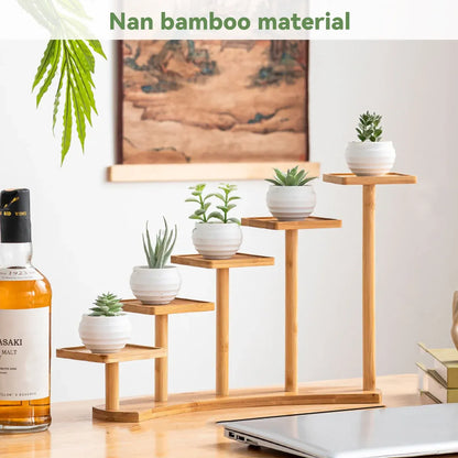 Bamboo Indoor Desktop Flower Stand for Living Room Office MultiTier Plant Holder - Square