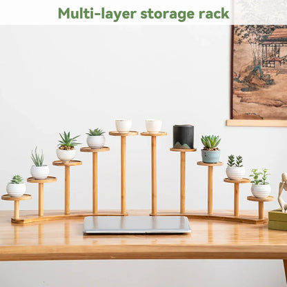 Bamboo Indoor Desktop Flower Stand for Living Room Office MultiTier Plant Holder - Square