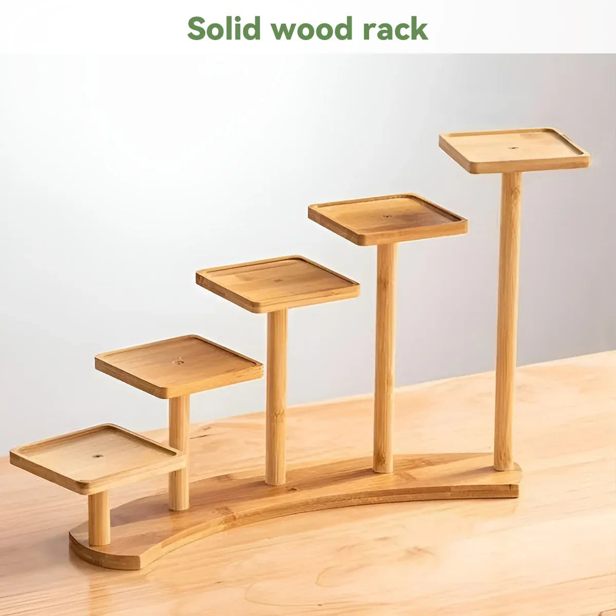 Bamboo Indoor Desktop Flower Stand for Living Room Office MultiTier Plant Holder - Square