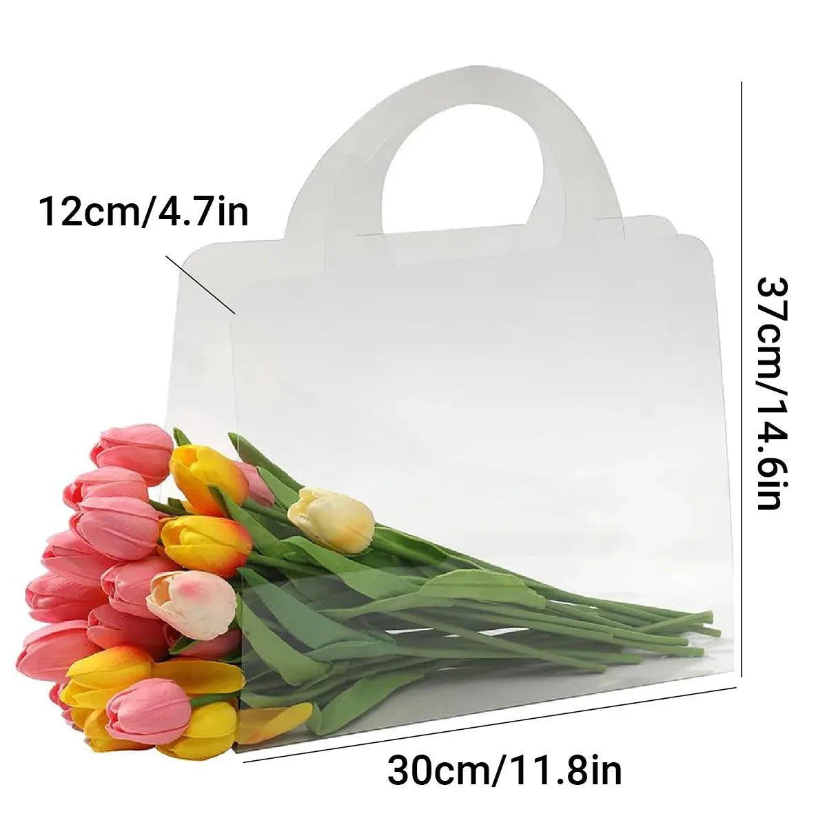 10pcs Transparent Flower Handbags Clear PET Bouquet Holder Gift Bags for Events - Square