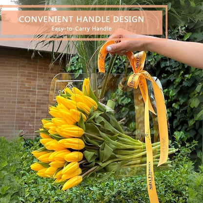 10pcs Transparent Flower Handbags Clear PET Bouquet Holder Gift Bags for Events - Square
