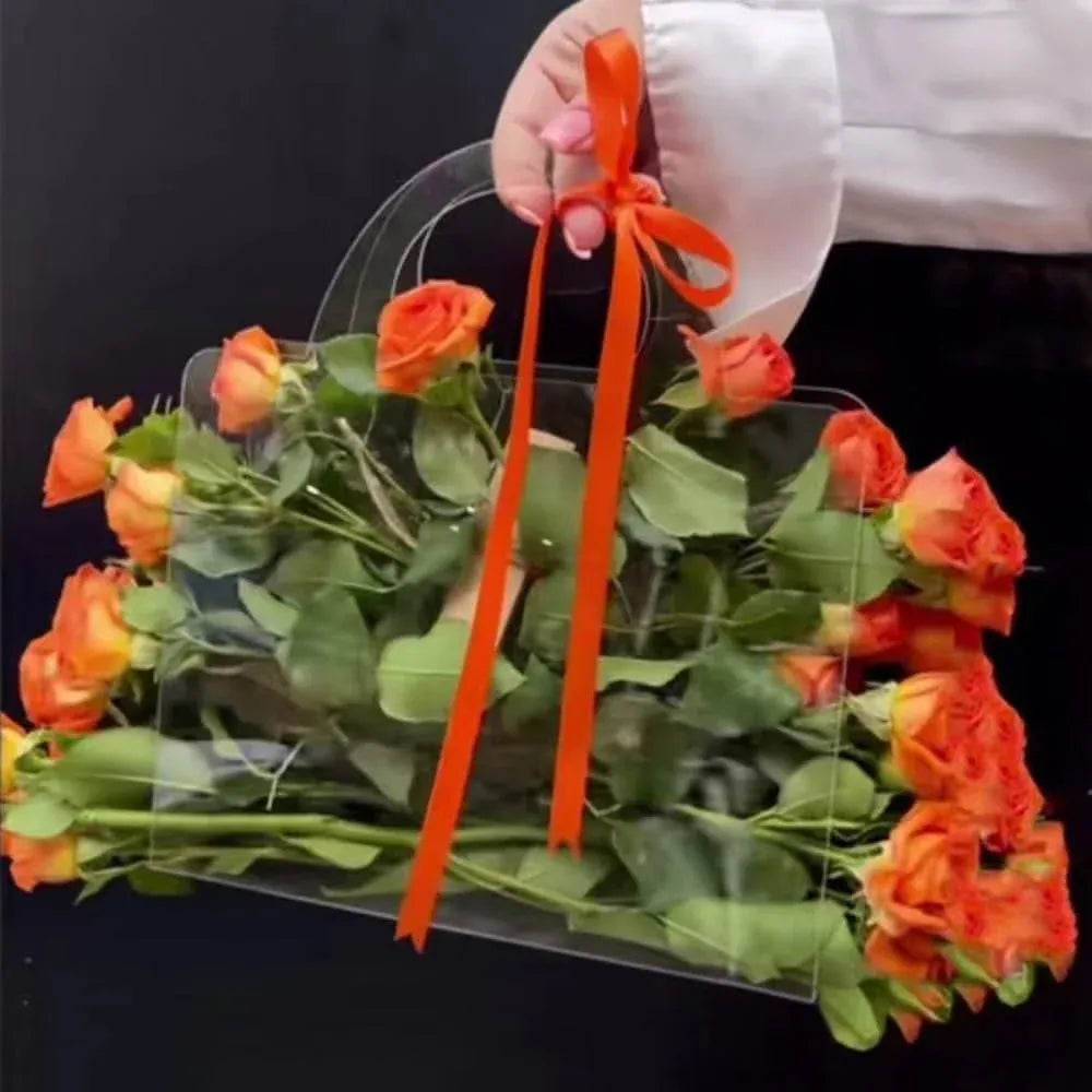 10pcs Transparent Flower Handbags Clear PET Bouquet Holder Gift Bags for Events - Square