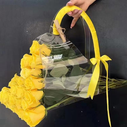10pcs Transparent Flower Handbags Clear PET Bouquet Holder Gift Bags for Events - Square