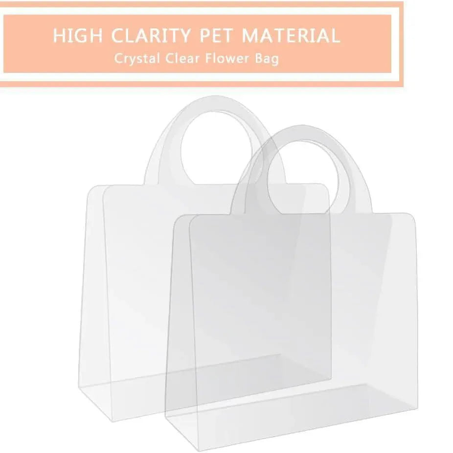 10pcs Transparent Flower Handbags Clear PET Bouquet Holder Gift Bags for Events - Square