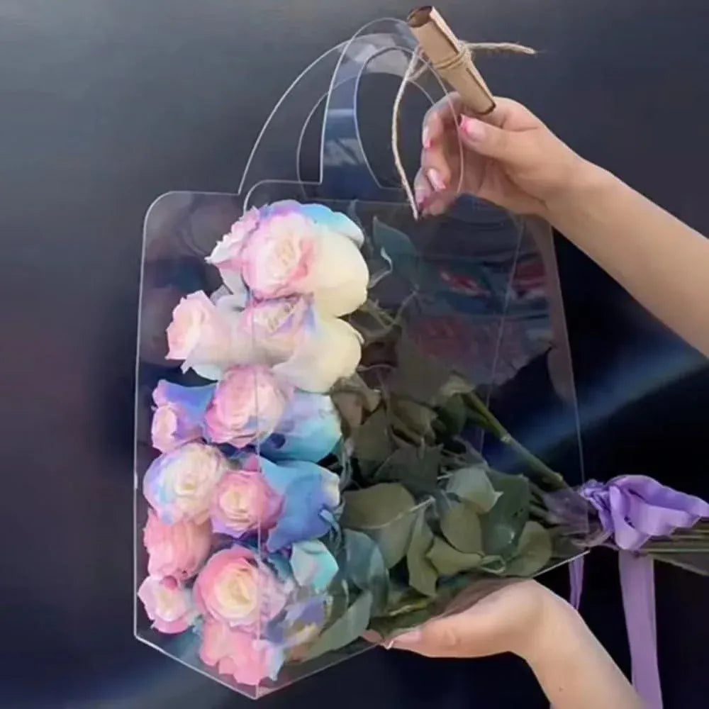 10pcs Transparent Flower Handbags Clear PET Bouquet Holder Gift Bags for Events - Square
