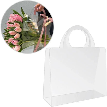 10pcs Transparent Flower Handbags Clear PET Bouquet Holder Gift Bags for Events - Square