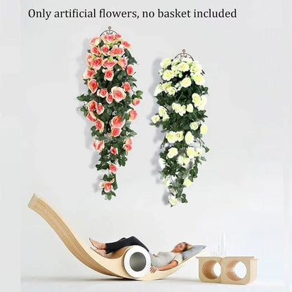 2PCS Artificial Rose Flower Garland Hanging Vine Home Wall Decor Fake Rattan - Rose Red