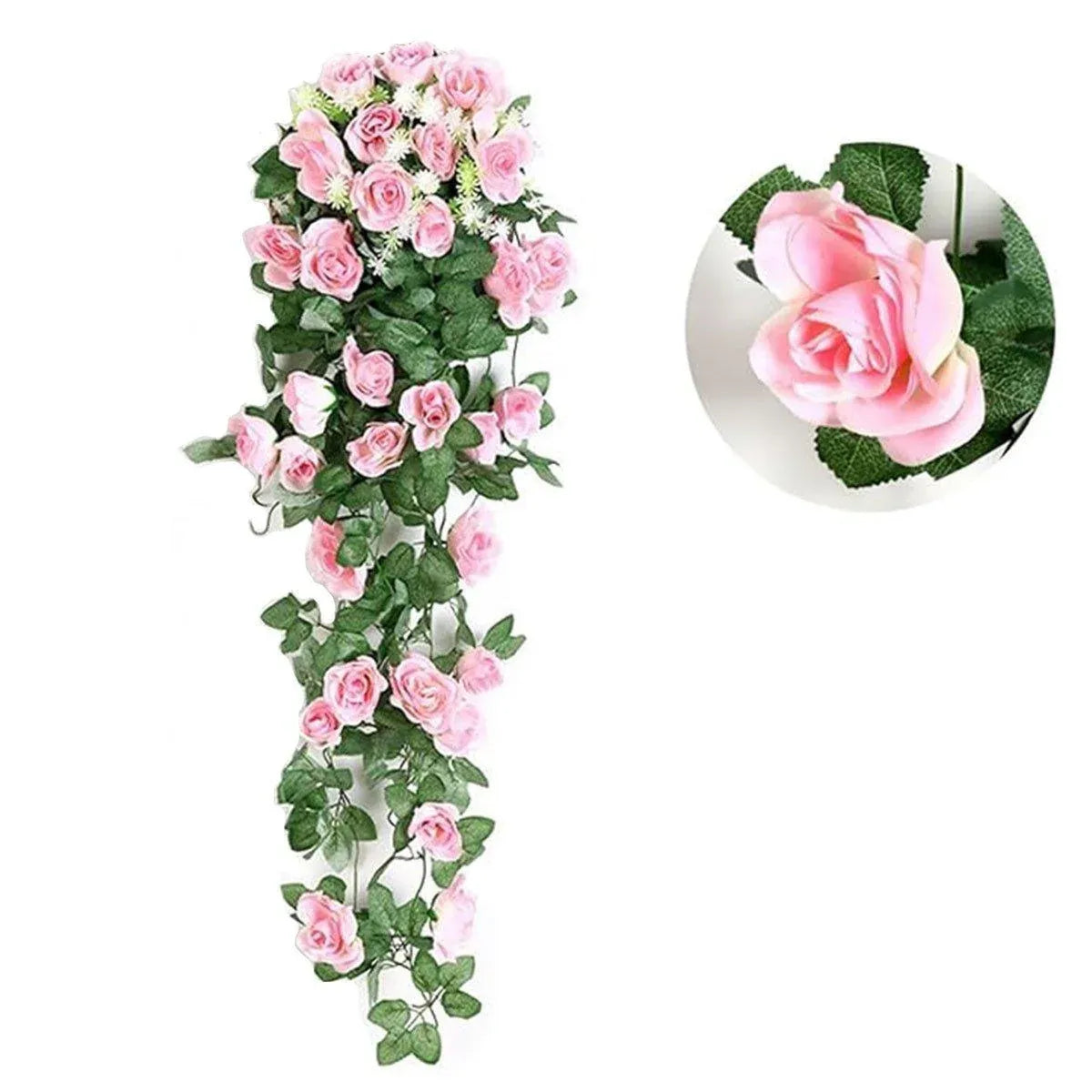 2PCS Artificial Rose Flower Garland Hanging Vine Home Wall Decor Fake Rattan - Rose Red