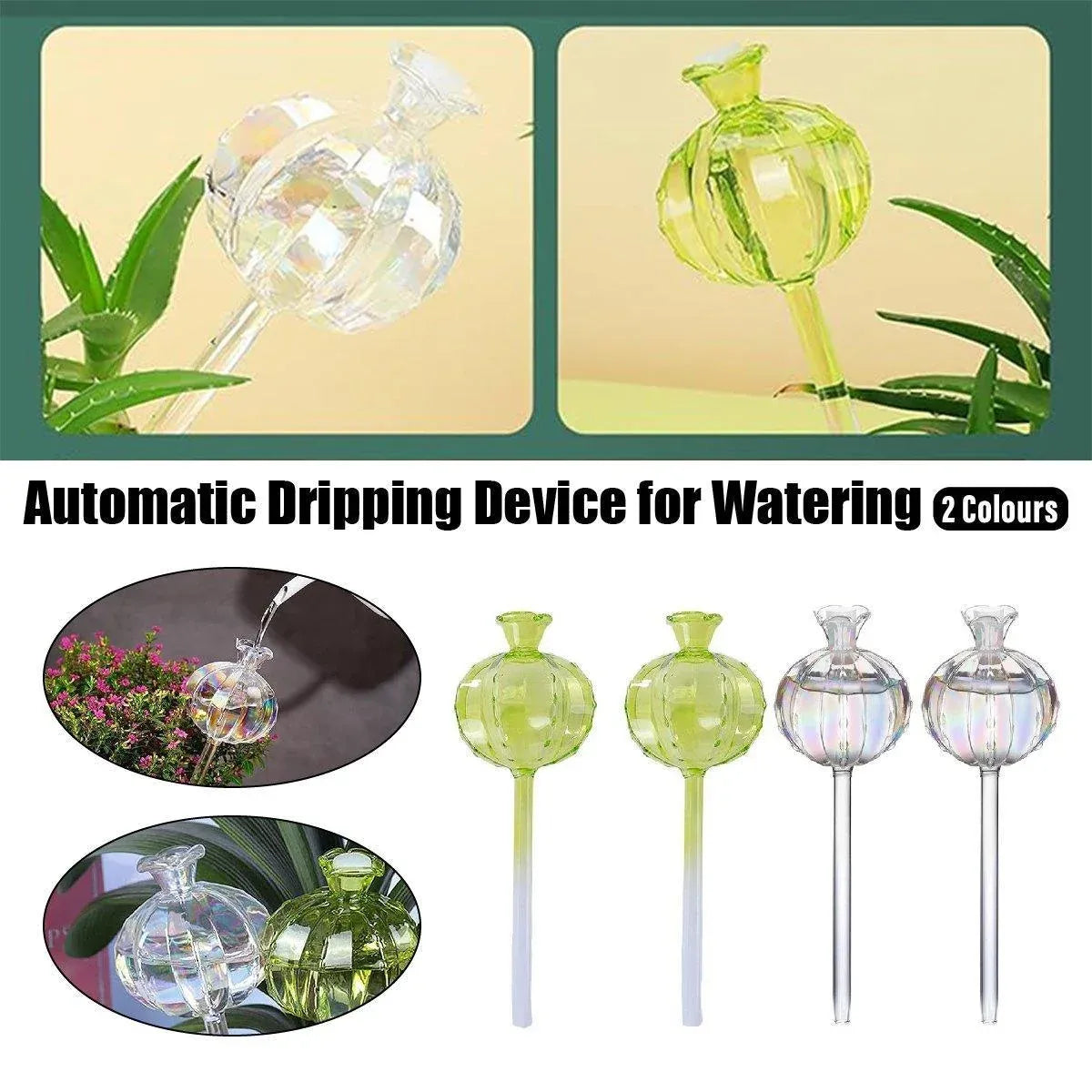 2PCS Automatic Glass Watering Cactus Plant Flower Self Drip Irrigation Tool - Green