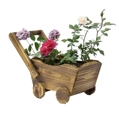 Cartoon Flower Pot Wooden Pot for Plants Cute Car Shape Decorative Planter Pot