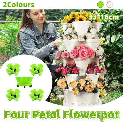 4-Petal 3D Plastic Flower Pot Planter for Indoor Outdoor Plants