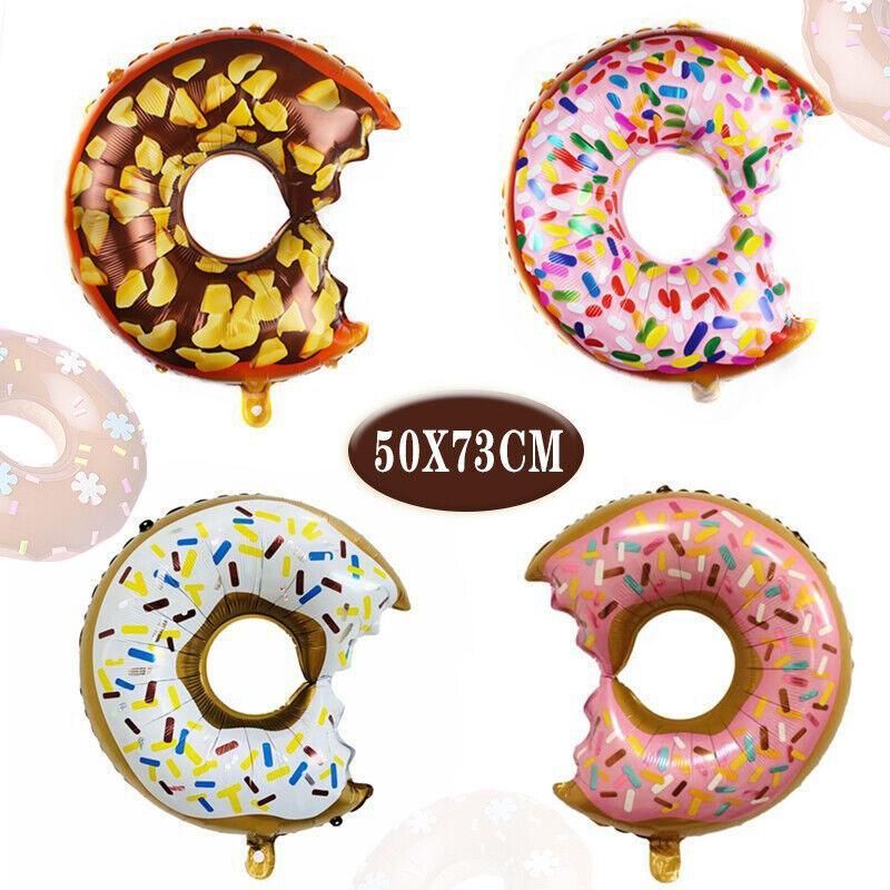 Donut Foil Balloon Party Decoration with Bite 50x73cm Helium Sweet Icing Colours - A